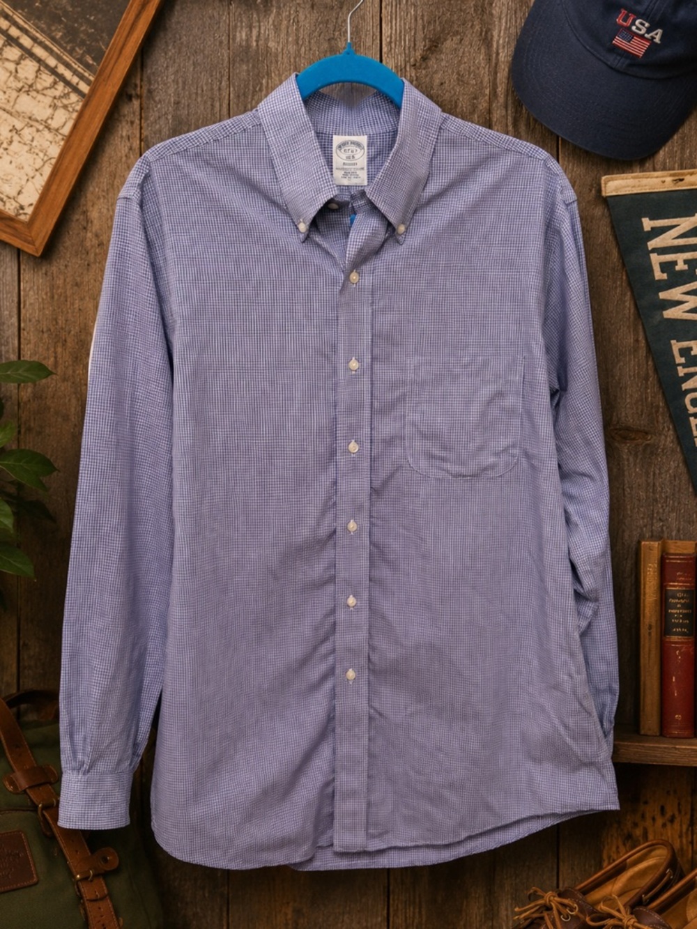 Brooks Brothers 1818 Regent Non Iron Blue Check Dress Shirt 16 34 35 Cotton